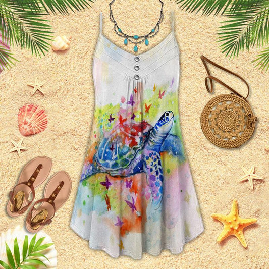 Turtle Is Beach Soul Limited 11 – Women's Summer Sleeveless V-Neck Camisole Dress