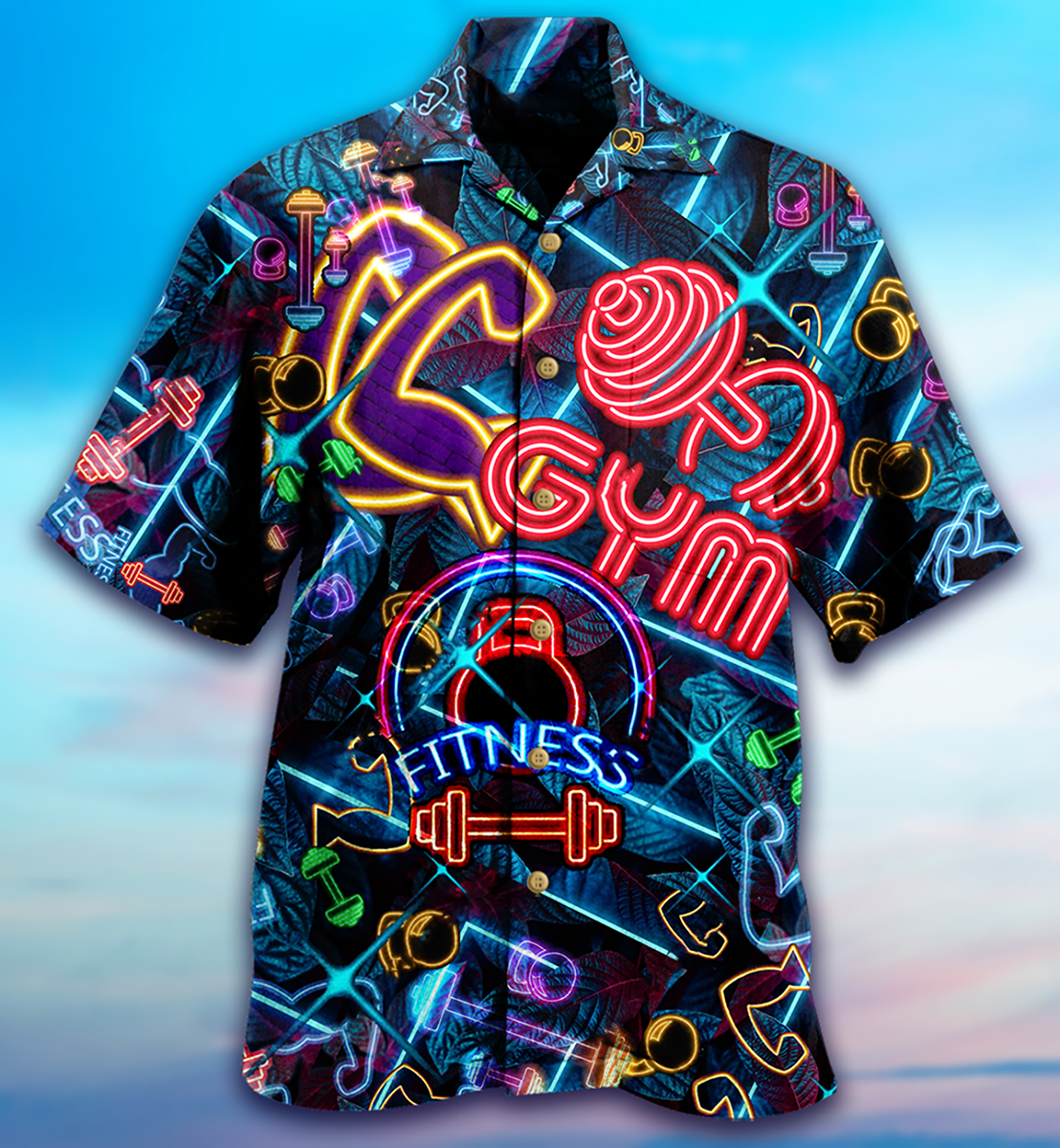 Neon Fitness Hawaiian Shirt With All Over Print For Resort Travel Summer Outings And Casual Gatherings