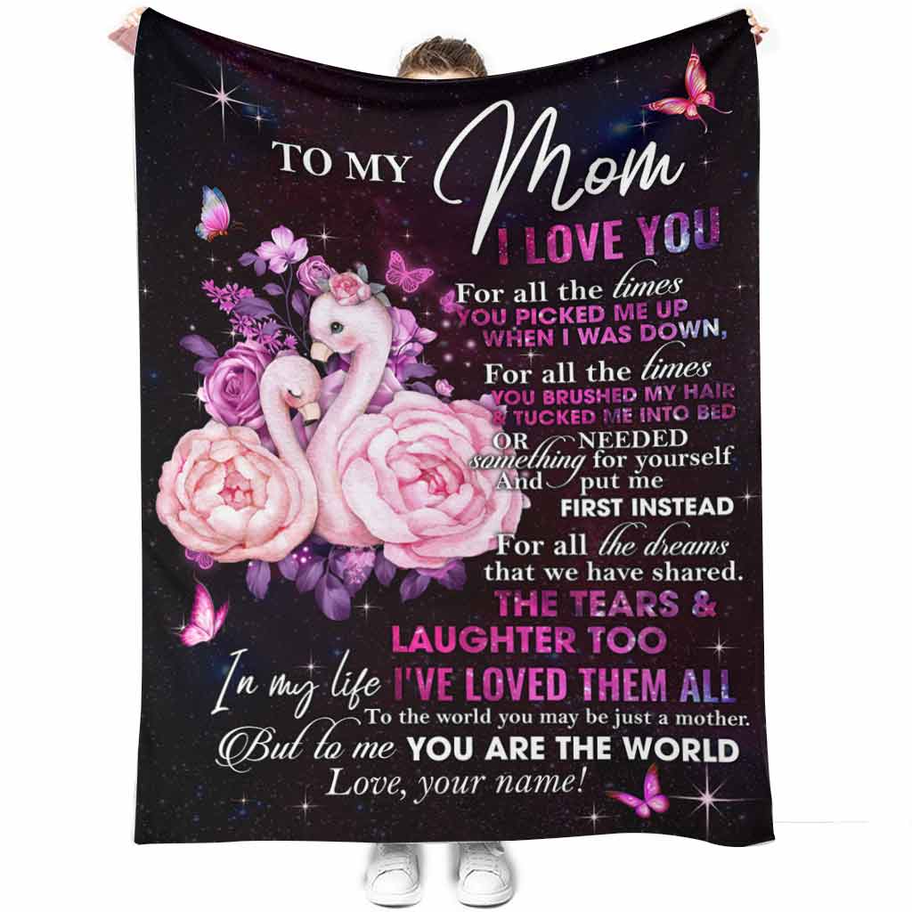 Flamingo To My Mom I Love You The World Personalized Flannel Blanket For Cozy Bedroom Sofa Decor