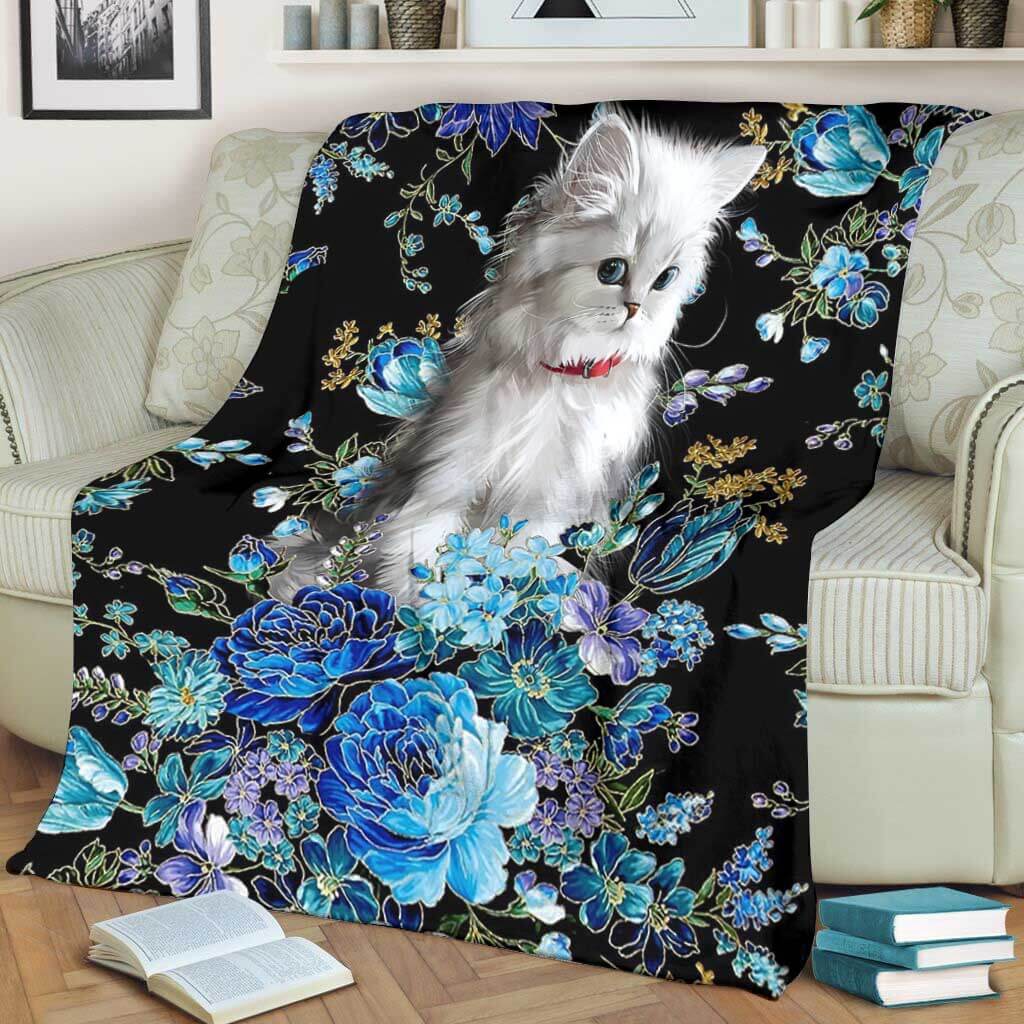 Cat Blur Floral Cats Flannel Blanket For Cozy Bedroom Sofa Decor