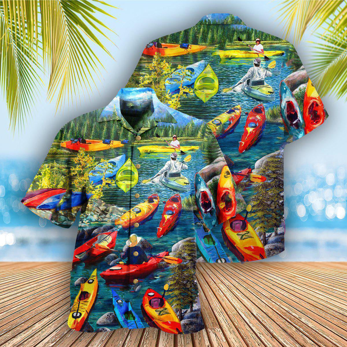 Kayaking Wet Hawaiian Shirt Pattern Detail For Vacation Travel And Daily Wear