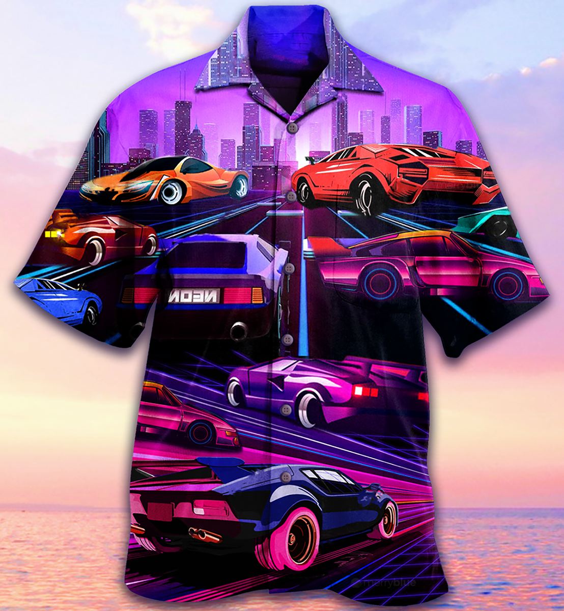 Purple Classic Car Hawaiian Shirt With All Over Print For Island Holidays Summer Parties And Casual Outdoor Wear