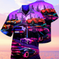 Purple Classic Car Hawaiian Shirt With Detailed Graphic For Island Holidays Summer Parties And Casual Outdoor Wear