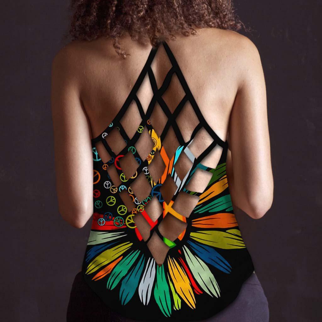 Hippie Soul Color Peaceful Hollow Tank Top For Yoga Sessions And Summer Outings