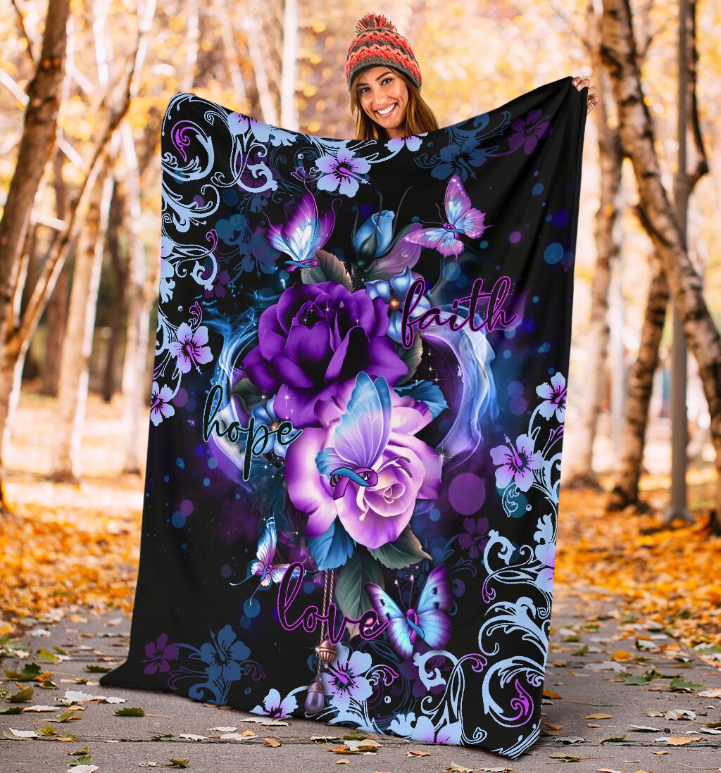 Mental Health Awareness Rose Butterfly Flannel Blanket For Cozy Bedroom Sofa Decor