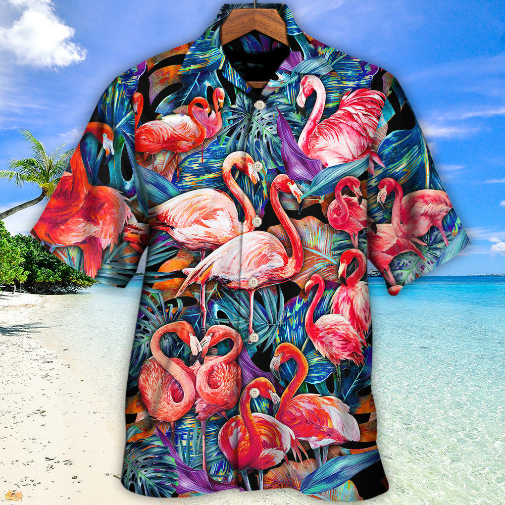 Tropical Flamingo Coloful Hawaiian Shirt For Nature Lovers, Coastal Travel, And Comfortable Outdoor Wear