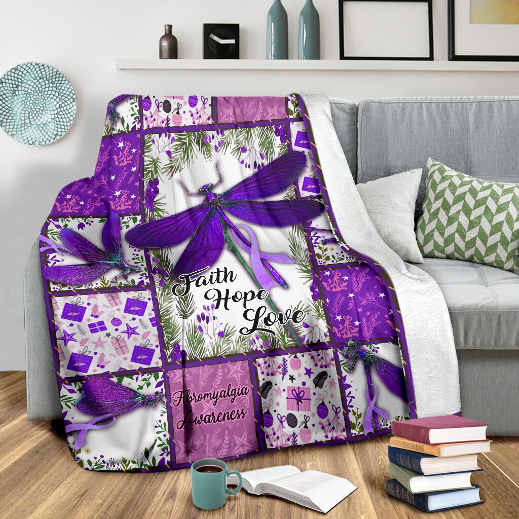 Fibromyalgia Awareness Dragonfly Flannel Blanket For Cozy Bedroom Sofa Decor