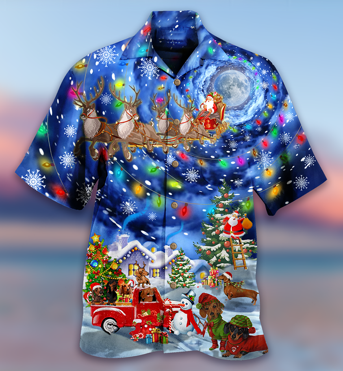 Dachshund Christmas Night Hawaiian Shirt For Vacation Days And Relaxed Coastal Outings