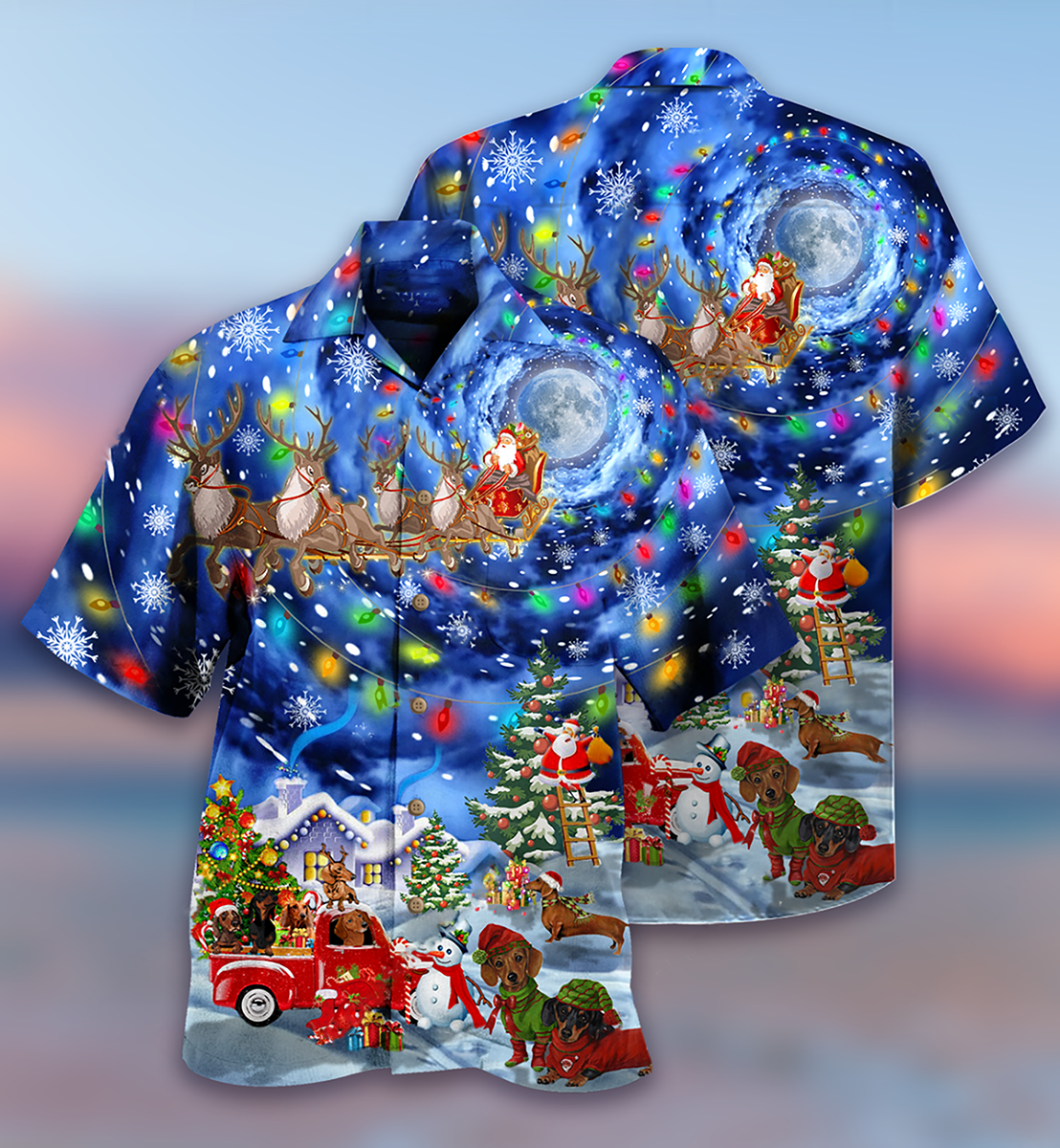 Dachshund Christmas Night Hawaiian Shirt Artwork View For Weekend Travel And Beach Style