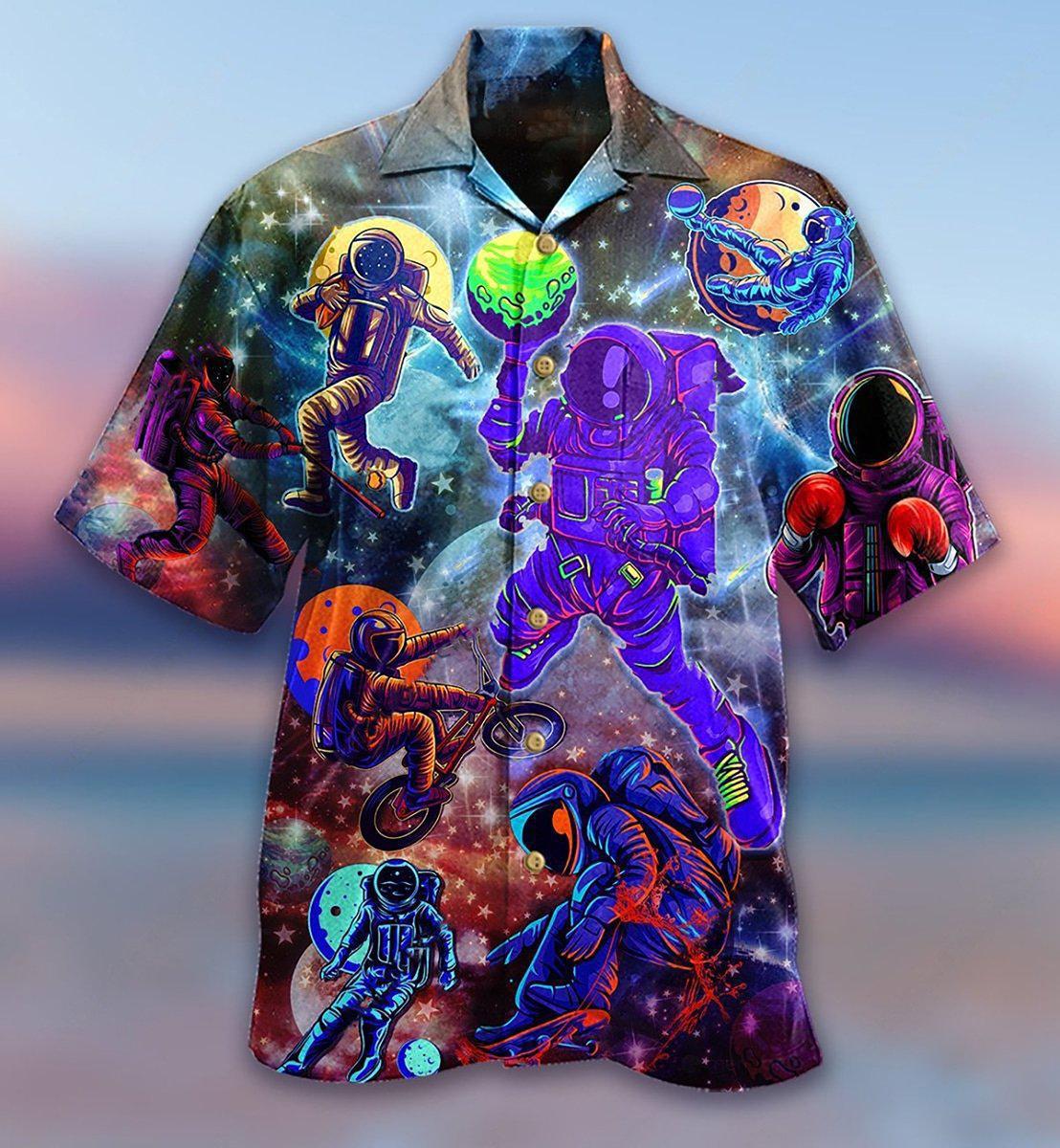 Cosmic Galaxy Explorer Hawaiian Shirt With All Over Print For Beach Vacations Casual Parties And Warm Weather Style