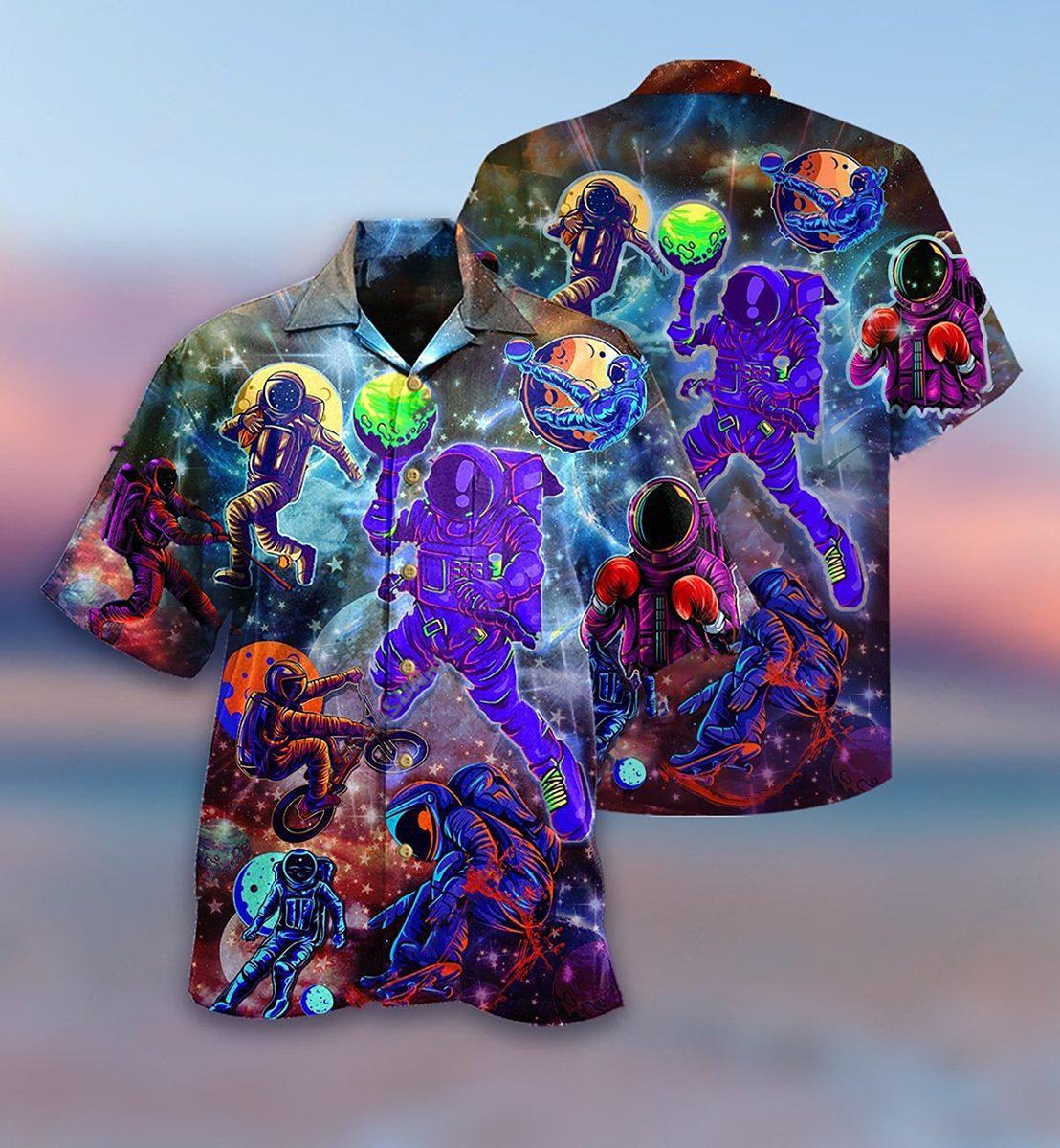 Cosmic Galaxy Explorer Hawaiian Shirt With Detailed Graphic For Beach Vacations Casual Parties And Warm Weather Style