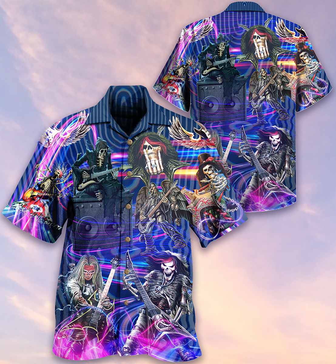 Purple Guitar Skull Music Hawaiian Shirt For Poolside Relaxation And Sunny Getaways