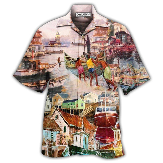 Harbor Morning Landscape Hawaiian Shirt For Summer Vacation Beach Travel And Casual Wear
