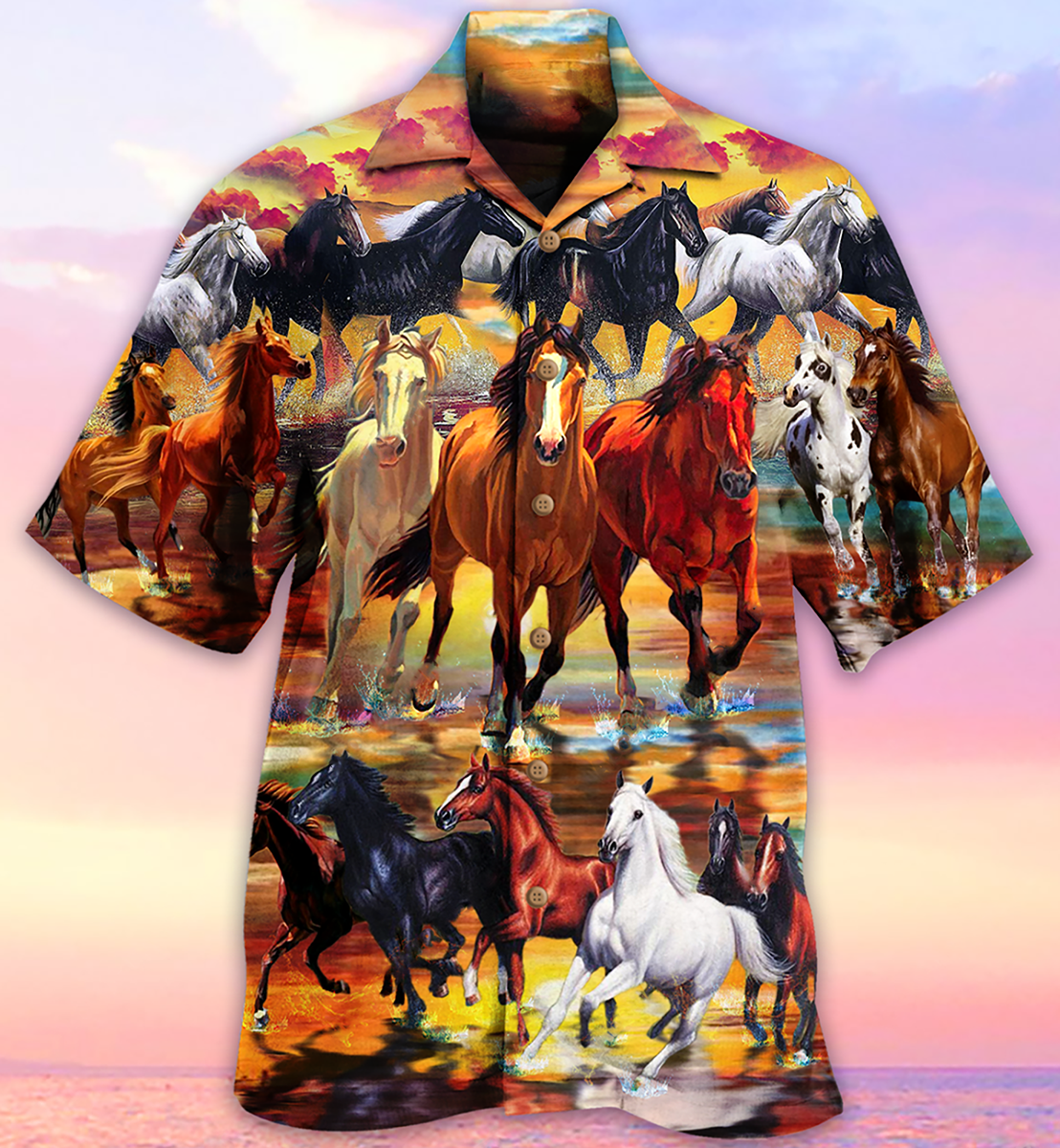 Horse Run Hawaiian Shirt Design View For Resort Travel And Thoughtful Gifting