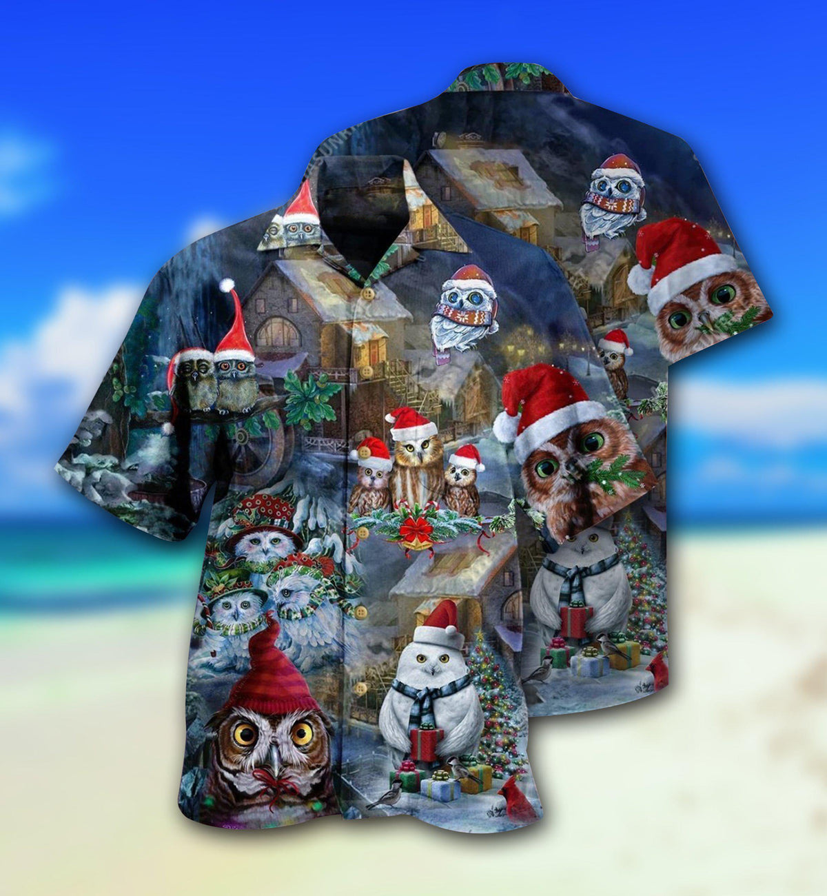 Festive Happy Owl Christmas Hawaiian Shirt For Resort Getaways And Comfortable Summer Activities
