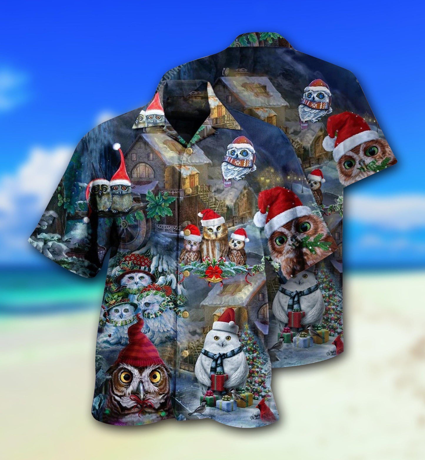 Festive Happy Owl Christmas Hawaiian Shirt For Resort Getaways And Comfortable Summer Activities