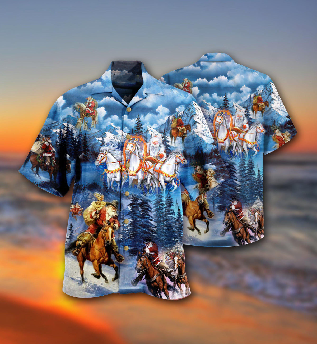 Horse Santa Christmas Hawaiian Shirt Design Detail For Beach Days And Holiday Travel