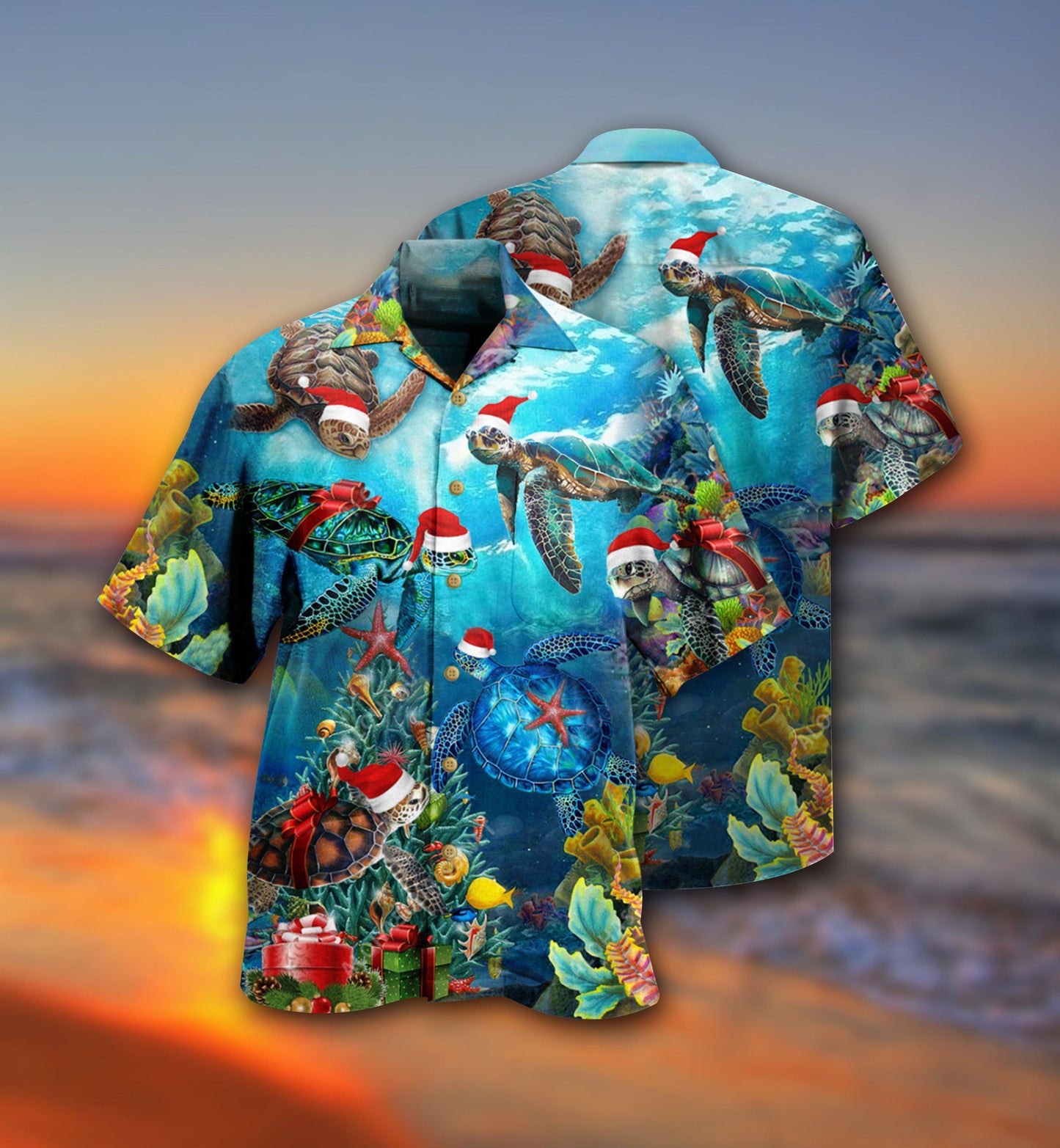 Turtle Christmas Ocean Hawaiian Shirt Pattern View For Lightweight Everyday Style