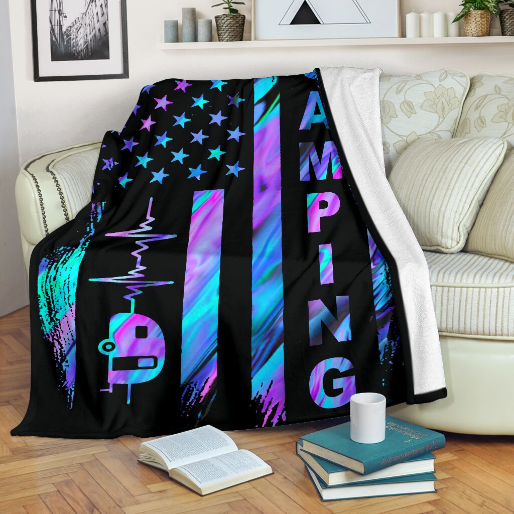 Camping American Flag Flannel Blanket For Cozy Bedroom Sofa Decor