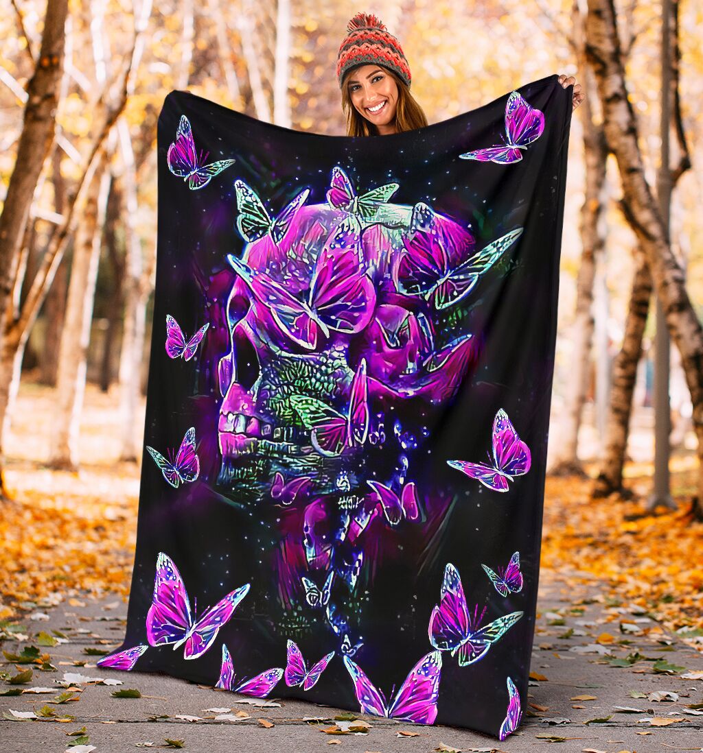 Skull Butterfly Story Flannel Blanket For Cozy Bedroom Sofa Decor