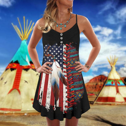 Native America V-Neck Sleeveless Cami Dress For Holiday Gatherings And Comfortable Outfits