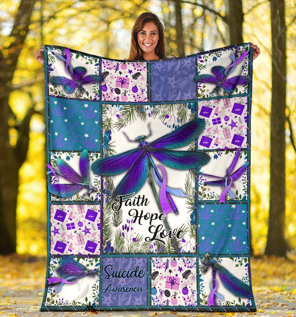 Mental Health Awareness Dragonfly Flannel Blanket For Cozy Bedroom Sofa Decor