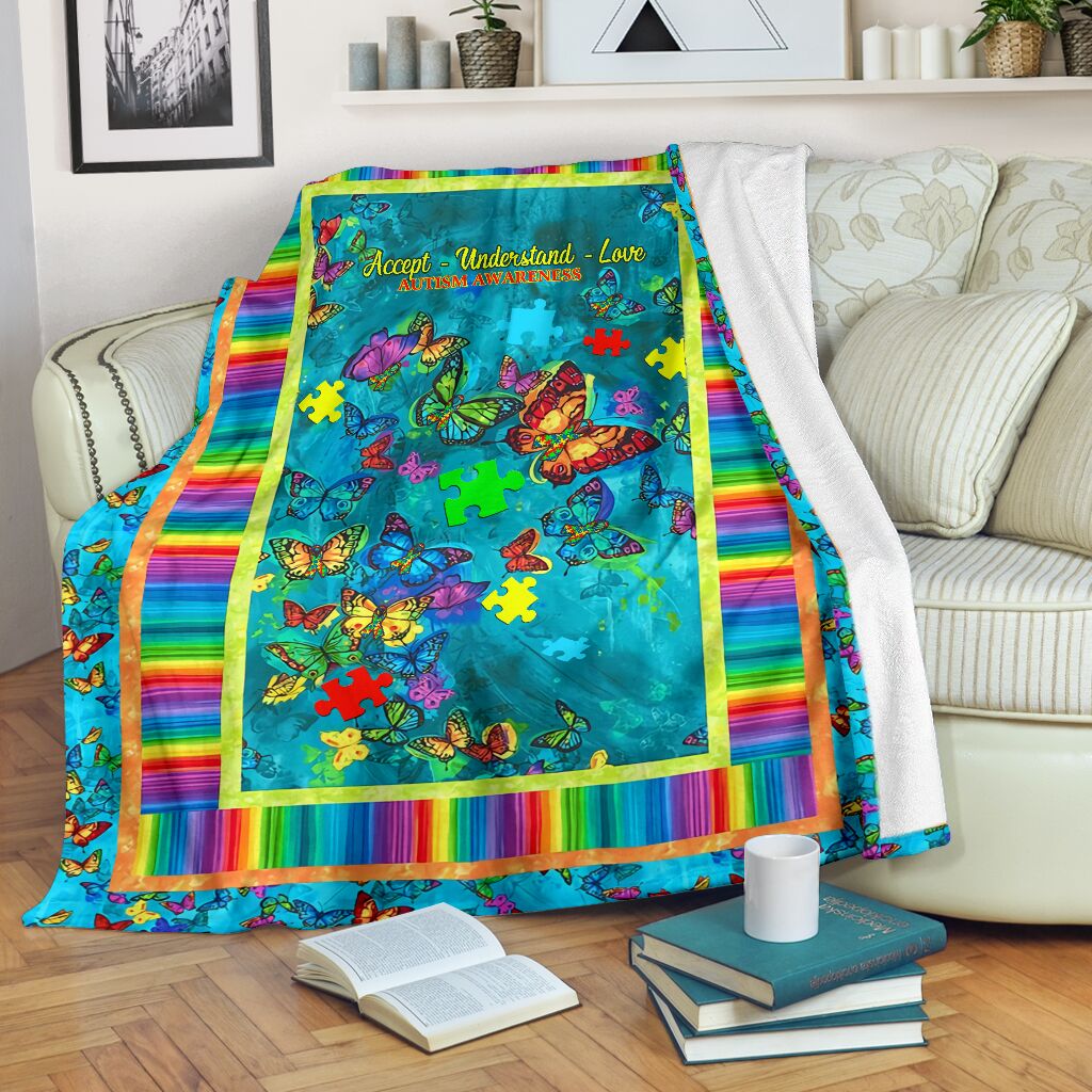 Autism Accept Understand Love Autism Awareness Flannel Blanket For Cozy Bedroom Sofa Decor