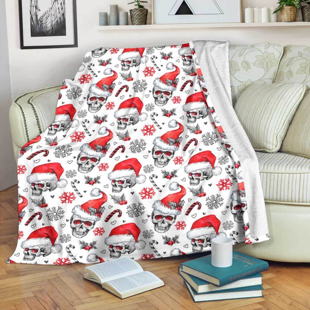 Skull Christmas So Happy Flannel Blanket For Cozy Bedroom Sofa Decor