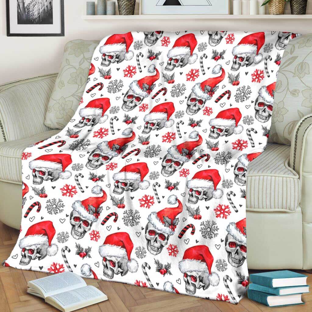Skull Christmas So Happy Flannel Blanket For Cozy Bedroom Sofa Decor