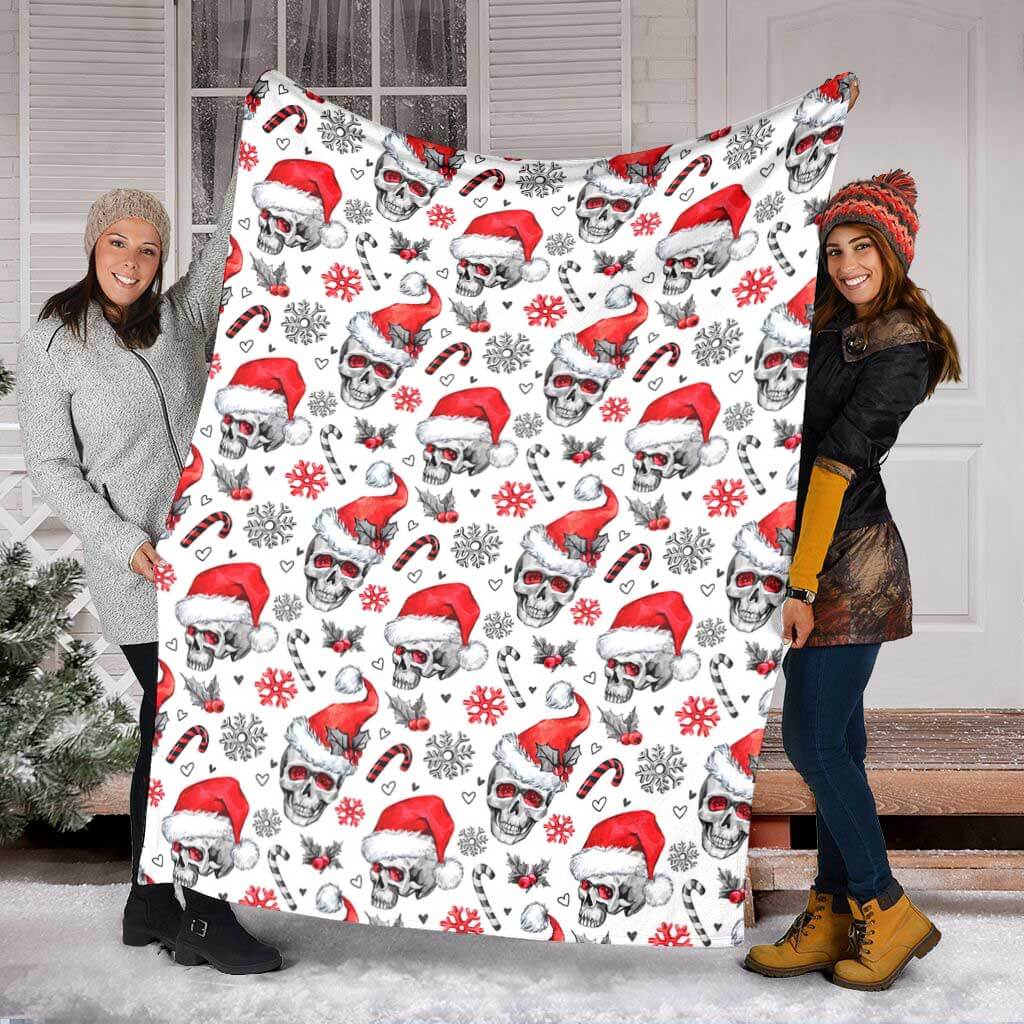 Skull Christmas So Happy Flannel Blanket For Cozy Bedroom Sofa Decor