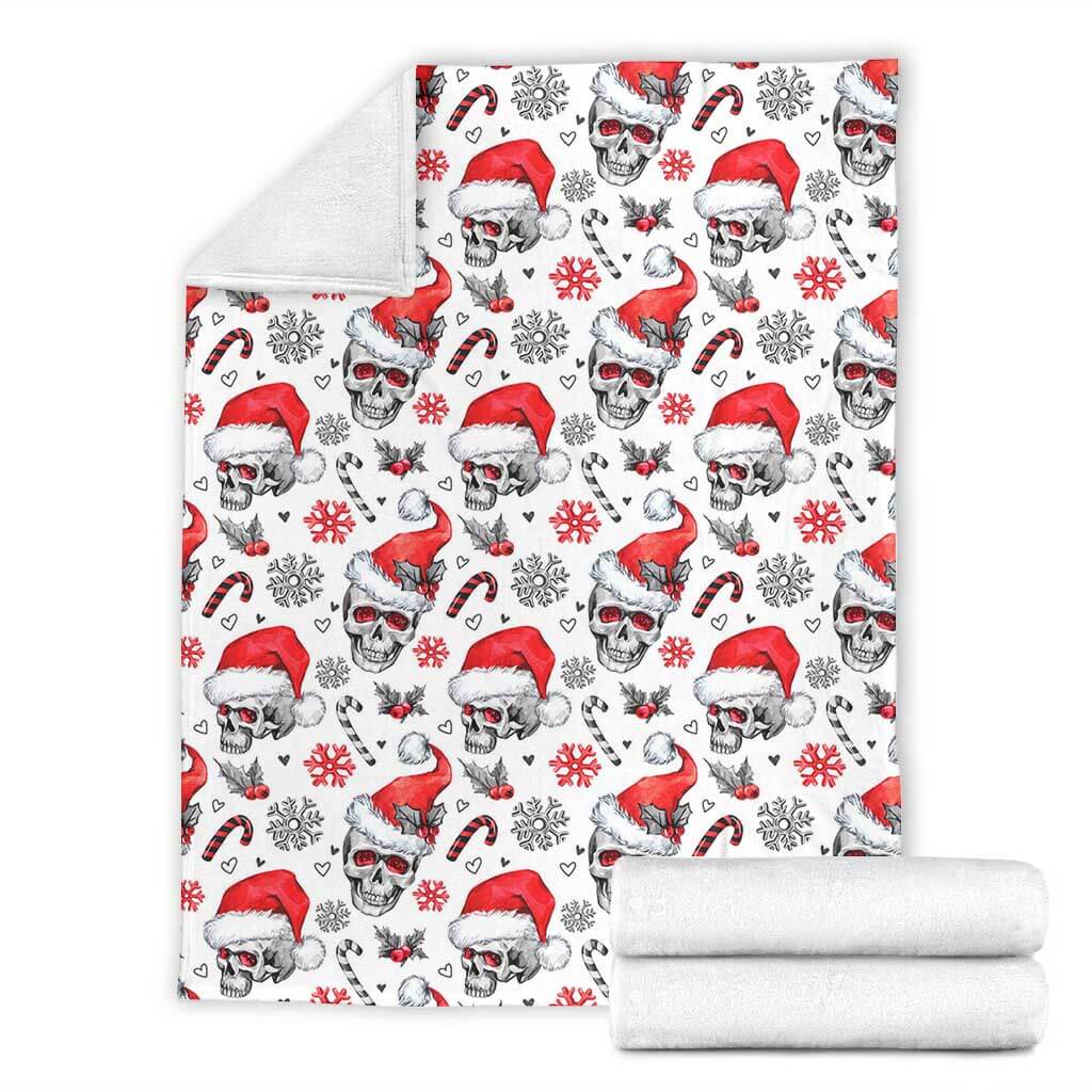 Skull Christmas So Happy Flannel Blanket For Cozy Bedroom Sofa Decor
