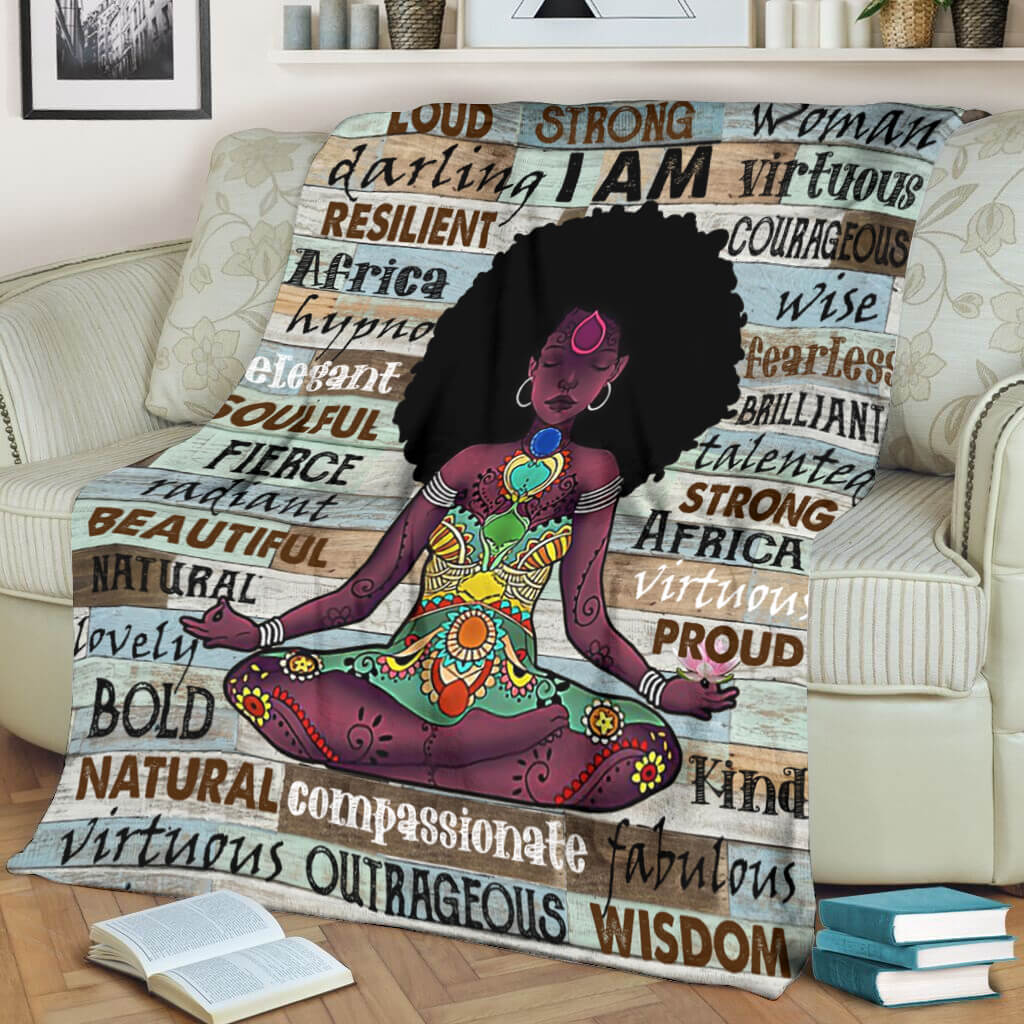 Black Woman I Am Beautiful African American Flannel Blanket For Cozy Bedroom Sofa Decor