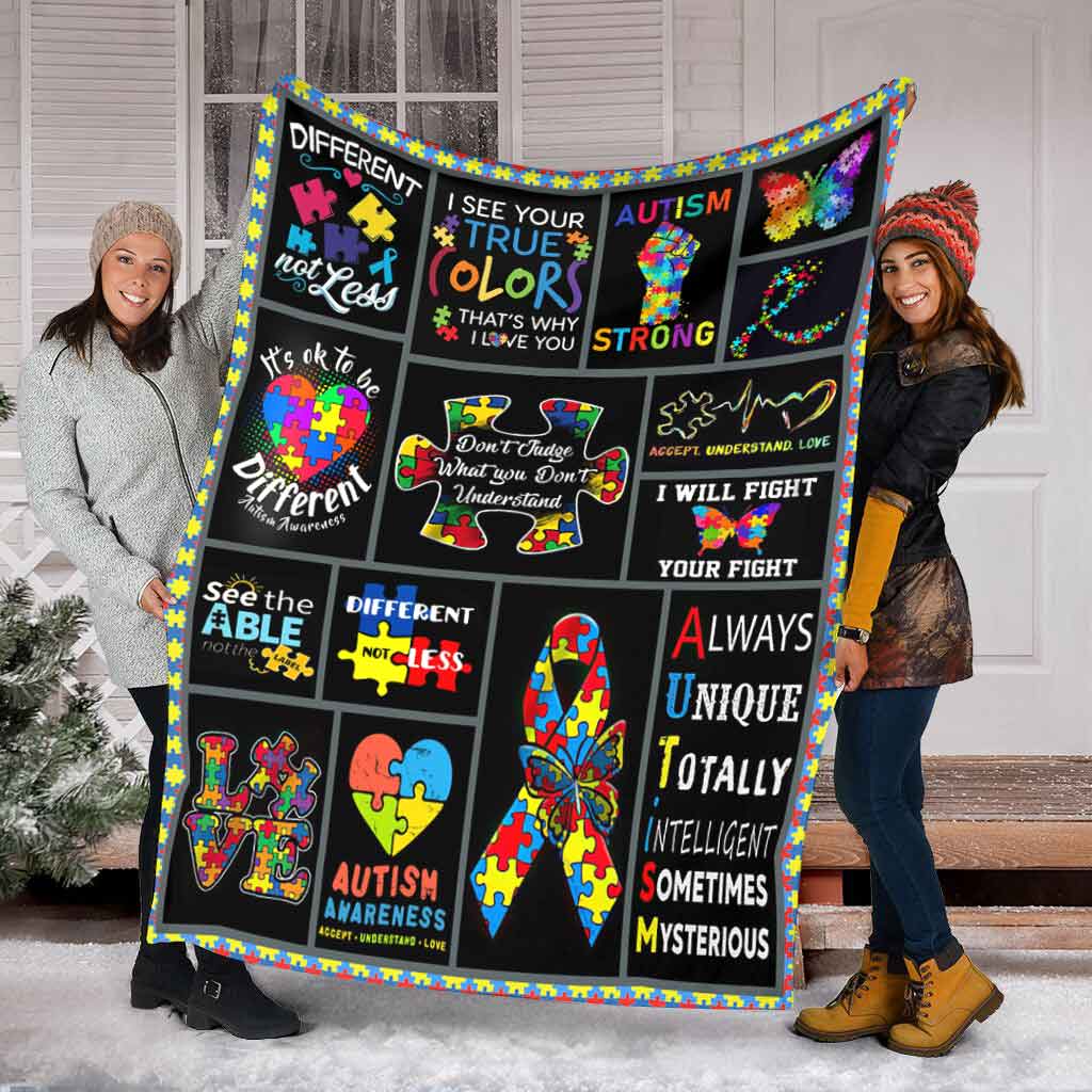 Autism Awareness Different True Colors Flannel Blanket For Cozy Bedroom Sofa Decor