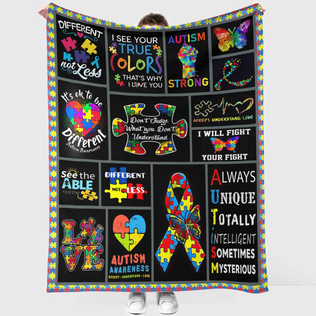 Autism Awareness Different True Colors Flannel Blanket For Cozy Bedroom Sofa Decor