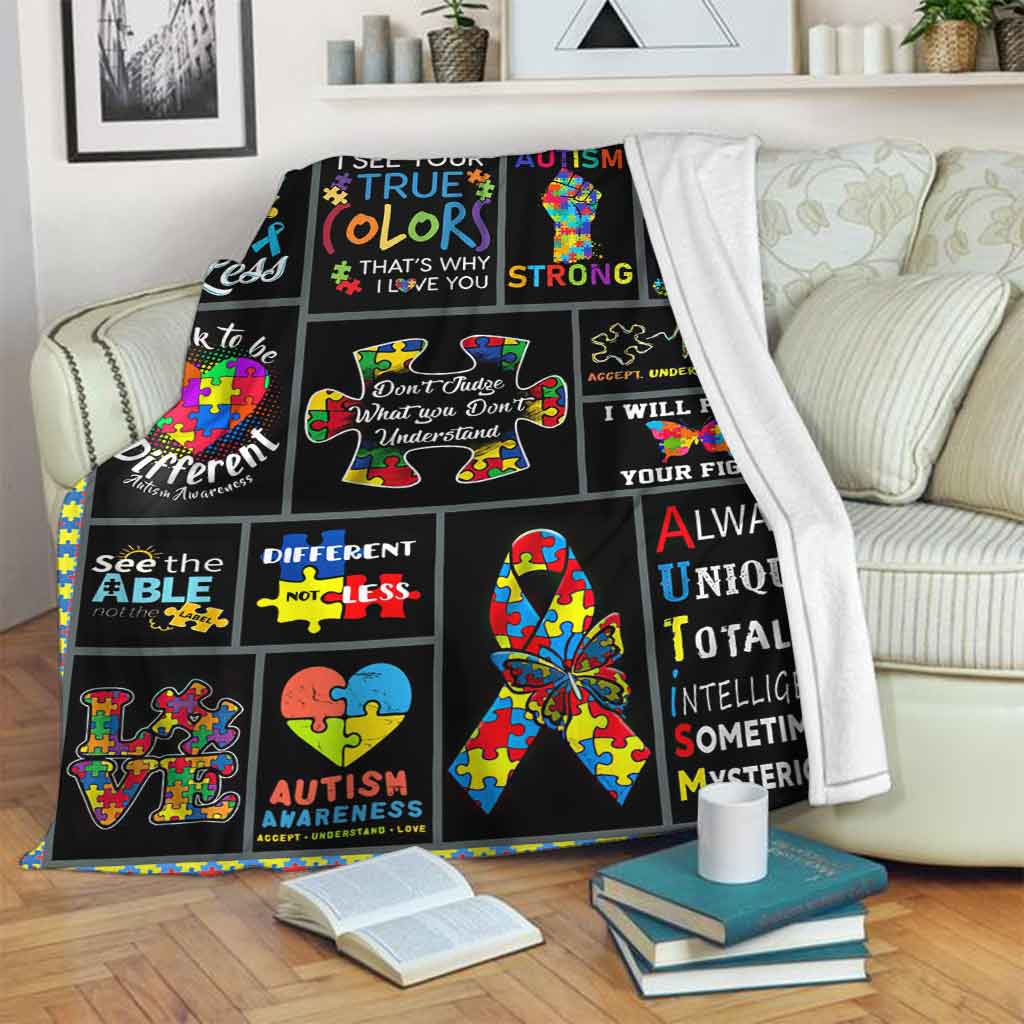 Autism Awareness Different True Colors Flannel Blanket For Cozy Bedroom Sofa Decor