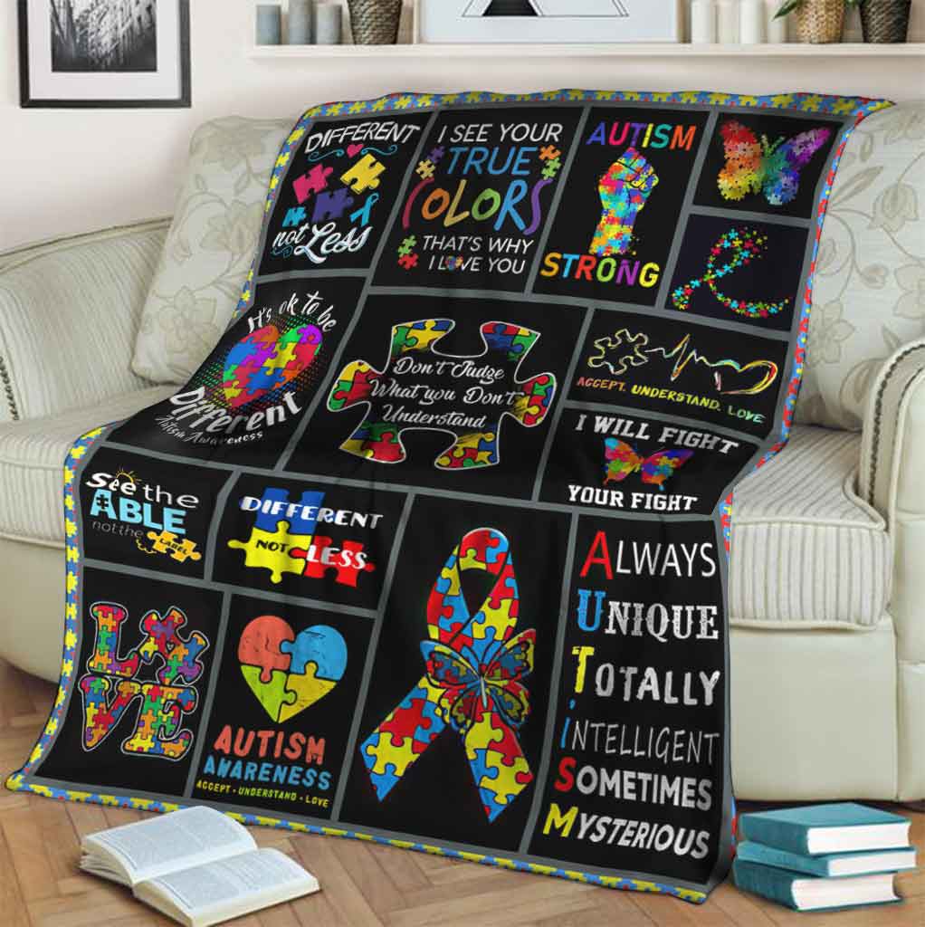 Autism Awareness Different True Colors Flannel Blanket For Cozy Bedroom Sofa Decor