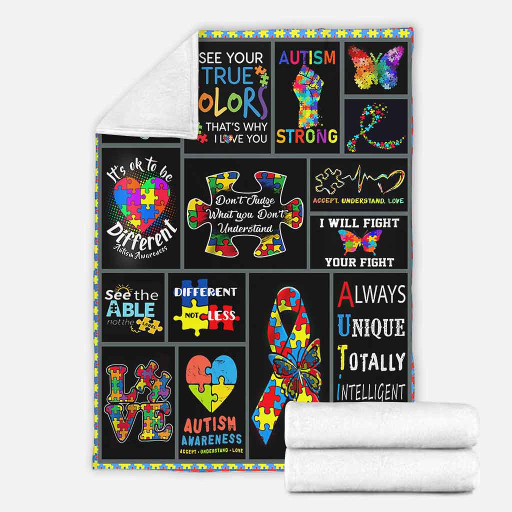 Autism Awareness Different True Colors Flannel Blanket For Cozy Bedroom Sofa Decor