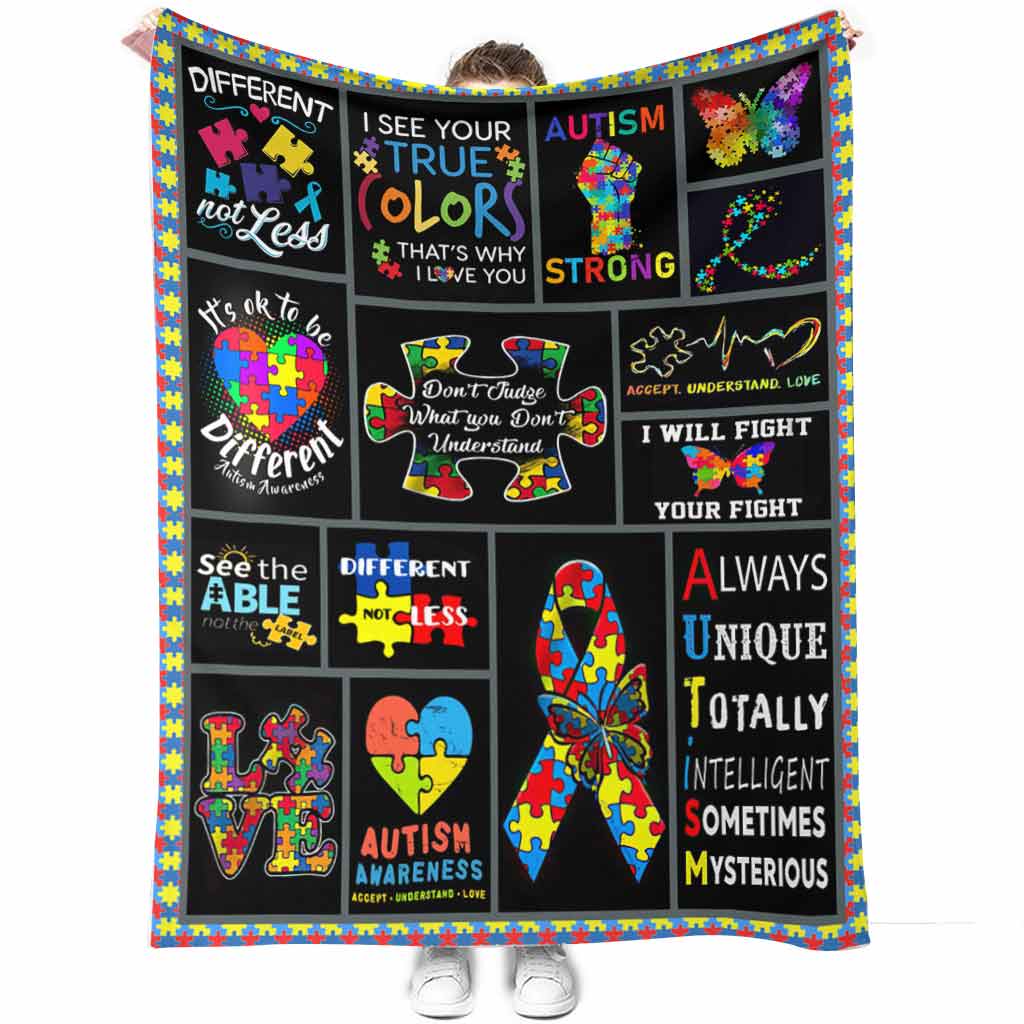 Autism Awareness Different True Colors Flannel Blanket For Cozy Bedroom Sofa Decor