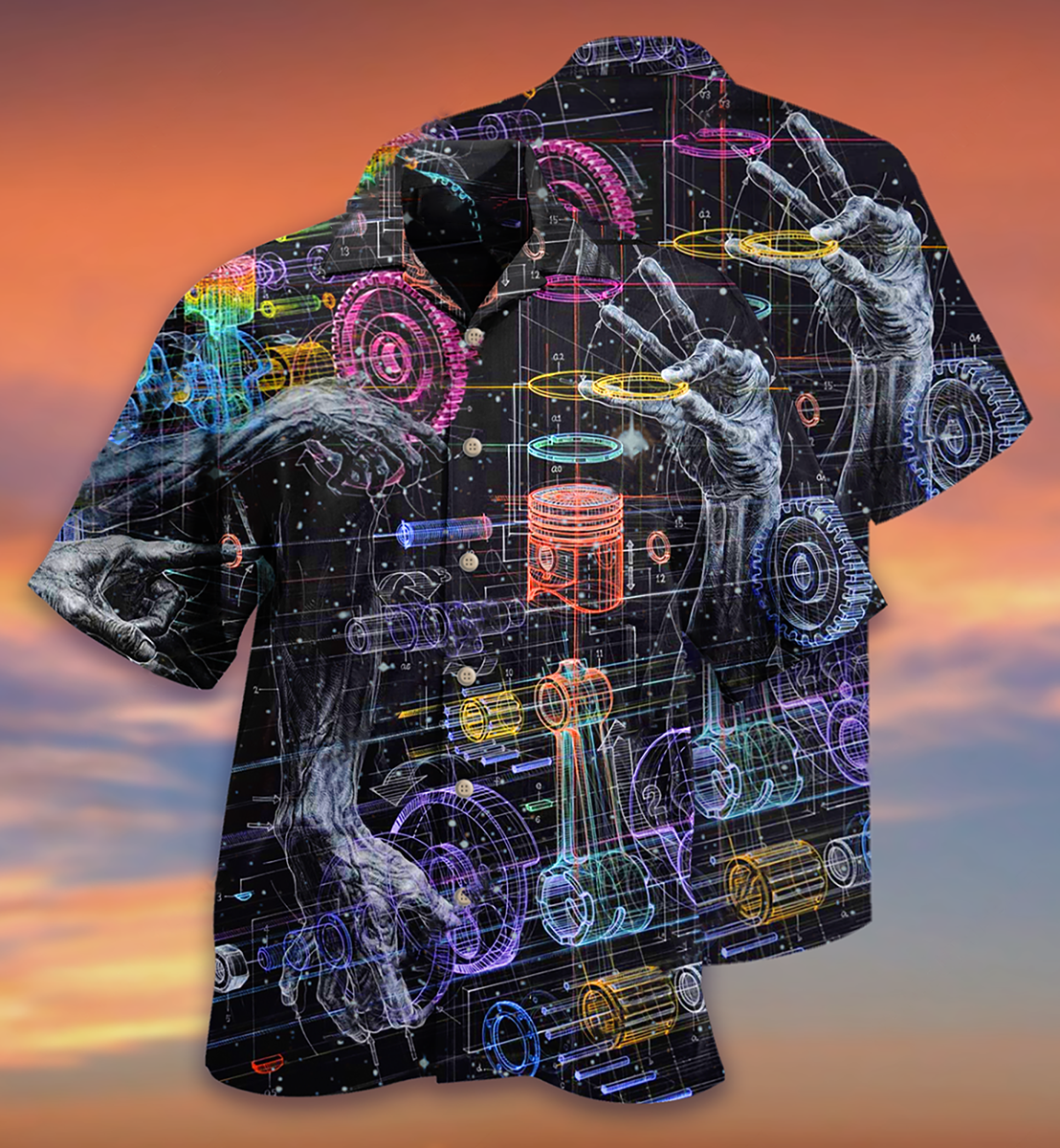 Engine Powerfull Strong Hawaiian Shirt Design View For Casual Summer Styling