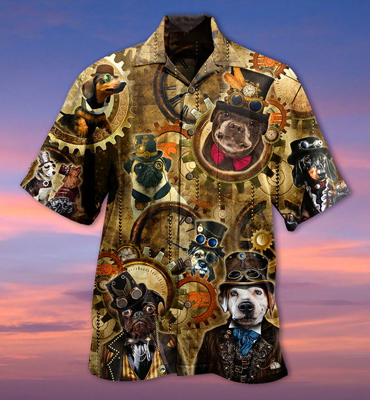 Vintage Dogs Machine Hawaiian Shirt Artwork View For Weekend Travel And Beach Style