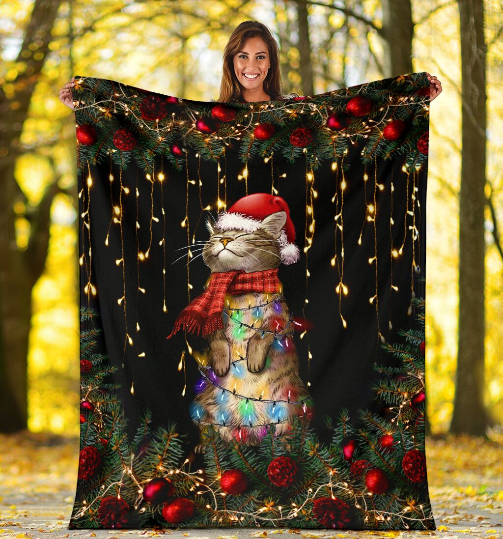 Black Cat Meowy Christmas Flannel Blanket For Cozy Bedroom Sofa Decor