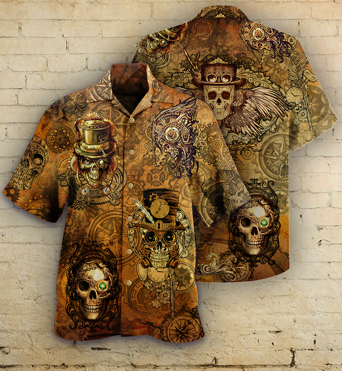 Vintage Skull Hawaiian Shirt With All Over Print For Coastal Vacations Warm Weather Events And Daily Style