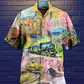 Floral Train Hawaiian Shirt Pattern Detail For Summer Holidays And Outdoor Fun