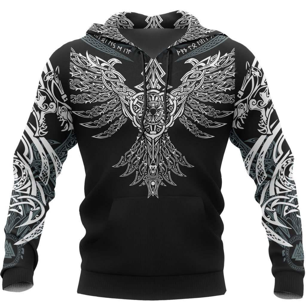 White Viking Huginn Special Hoodie For Norse Heritage Style Outdoor Events And Comfortable Layering