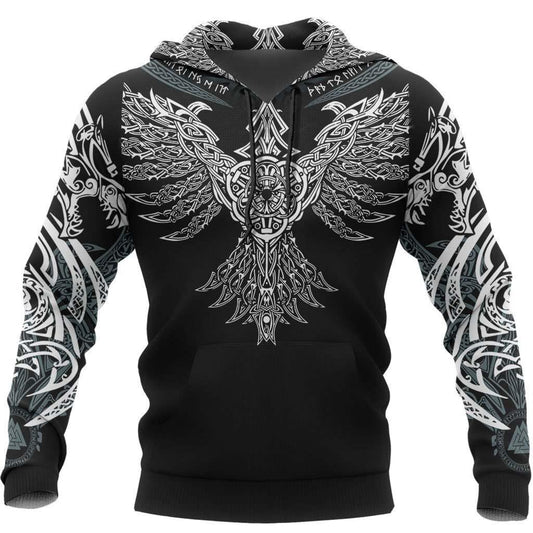 White Viking Huginn Special Hoodie For Norse Heritage Style Outdoor Events And Comfortable Layering