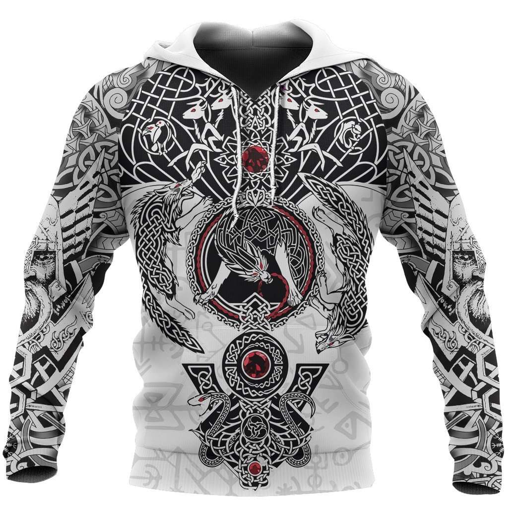 White Fenrir Skoll Hati Valknut Hoodie For Mythic Casual Outfits Weekend Adventures And Thoughtful Gifting