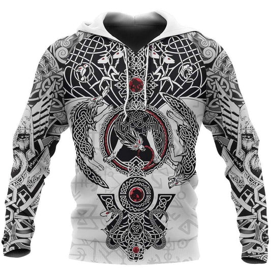 White Fenrir Skoll Hati Valknut Hoodie For Mythic Casual Outfits Weekend Adventures And Thoughtful Gifting