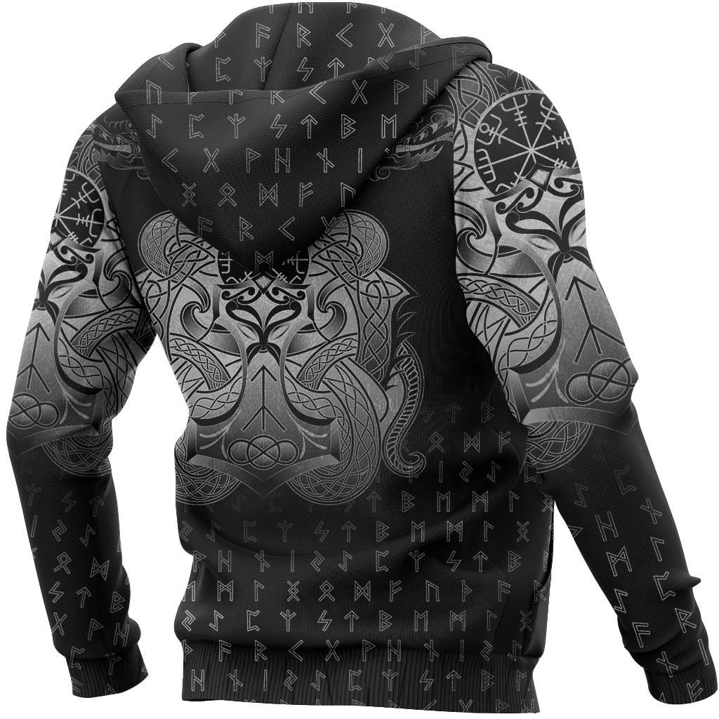 Vegvisir Mjolnir Dragon Norse Tattoo Hoodie For Norse Themed Outfits Weekend Travel And Relaxed Comfort