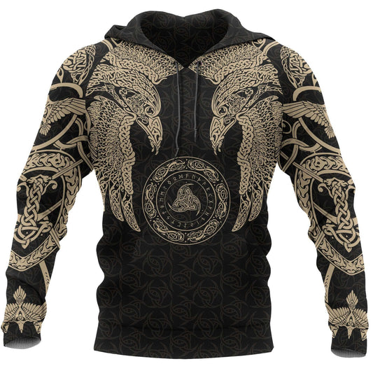 Viking Muninn Tattoo Hoodie For Outdoor Adventures Travel And Powerful Everyday Styling