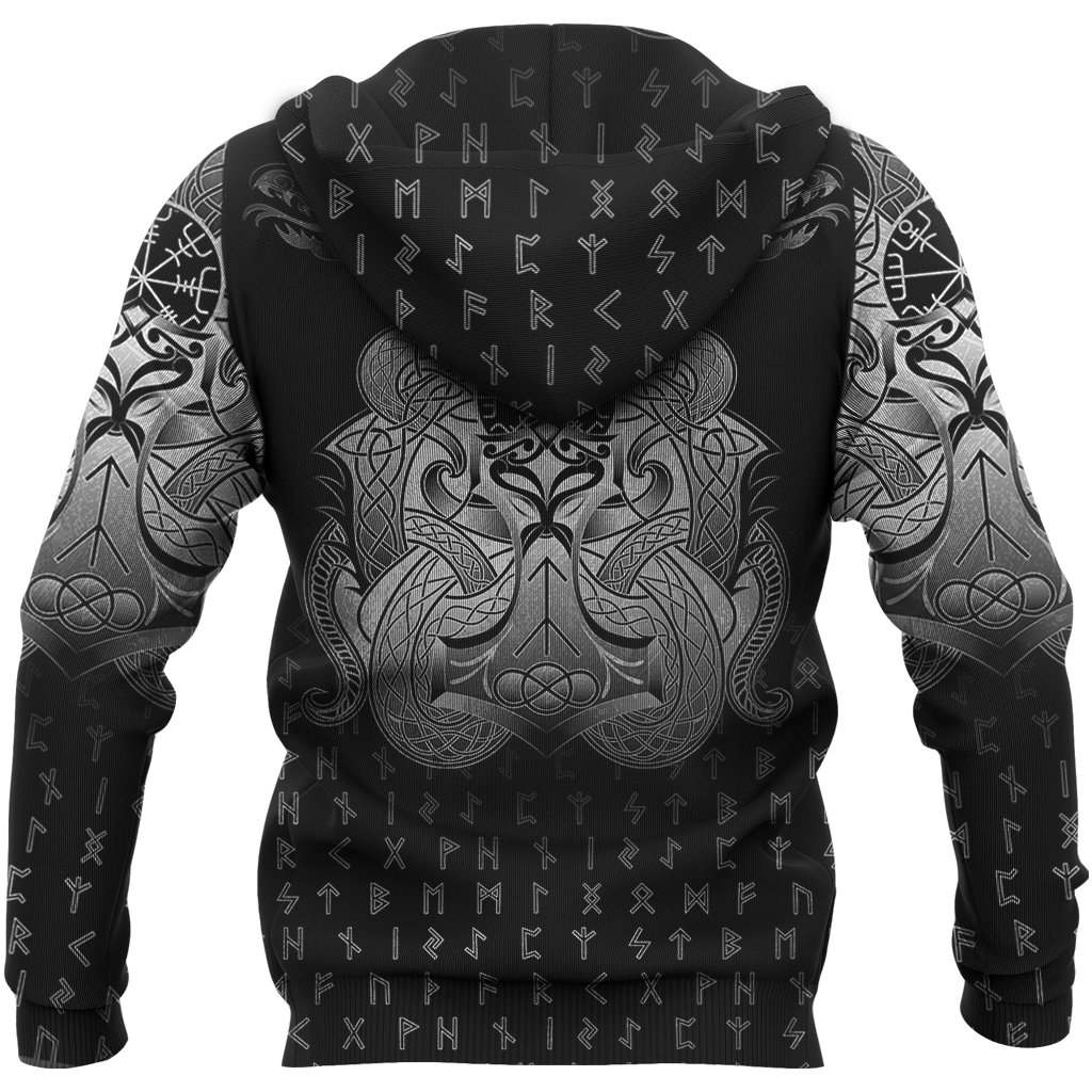 Vegvisir Mjolnir Dragon Norse Tattoo Hoodie For Norse Themed Outfits Weekend Travel And Relaxed Comfort